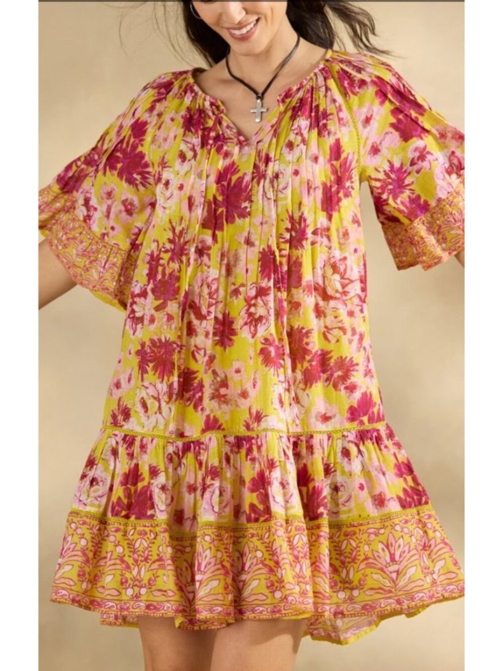 Sundance Aisha Floral Dress Tiered Boho Flowy Resort Size Petite Small Women's